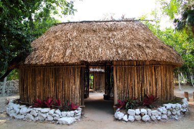 Mayan Mexico wood house cabin hut palapa clipart