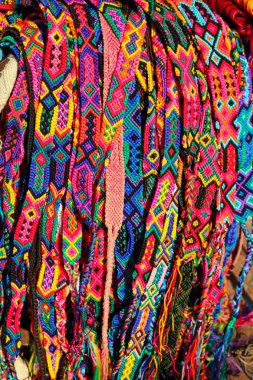 Chiapas Mexico handcrafts belts colorful bracelets clipart