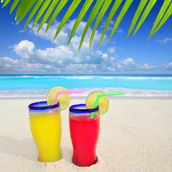 Пляжні тропічні коктейлі пальмове дерево листя бірюзовий пляж — стокове фото