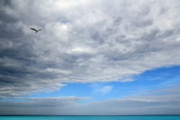 Cloudy dramatic sky in caribbean turquoise sea — Stock Photo, Image