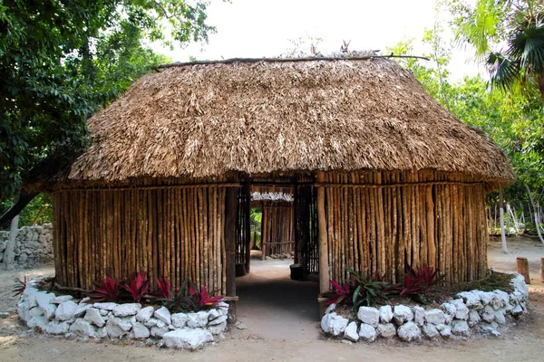 Cabaña de madera maya México cabaña palapa —  Fotos de Stock