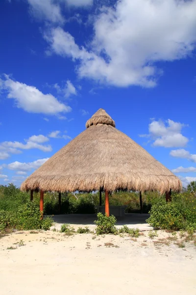 Grande cabane Palapa toit ouvrant dans la jungle mexicaine — Photo