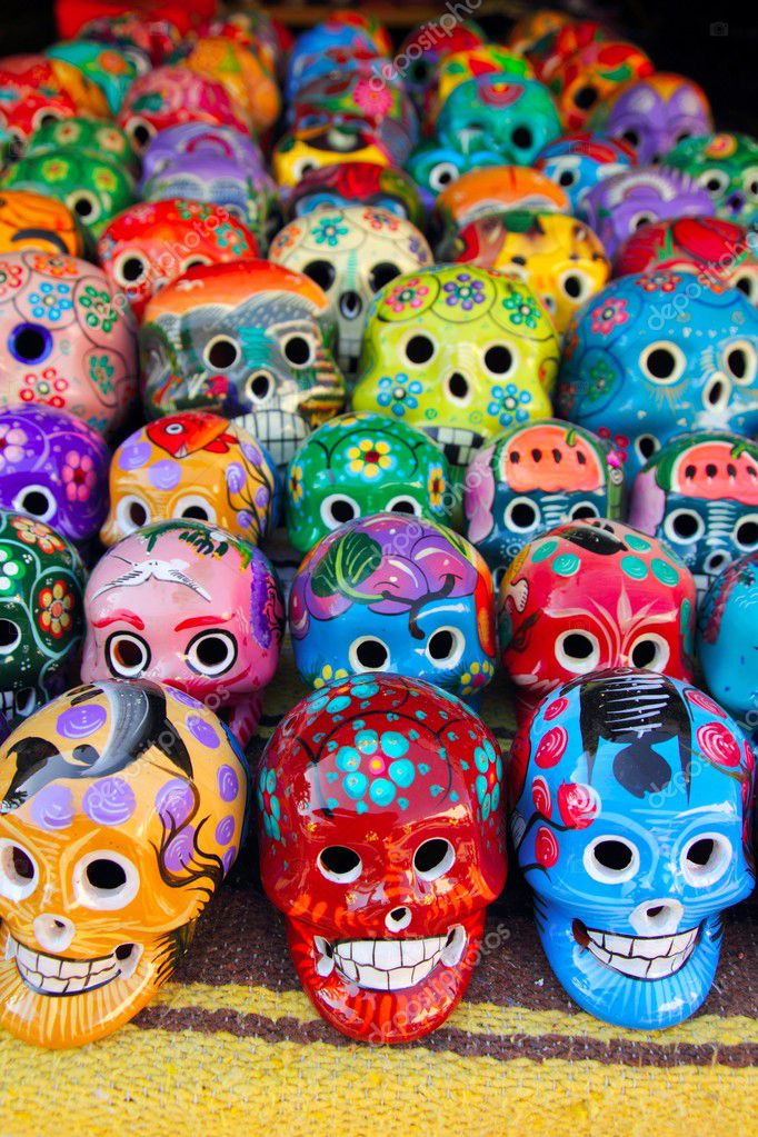 Aztec skulls Mexican Day of the Dead colorful — Stock Photo ...