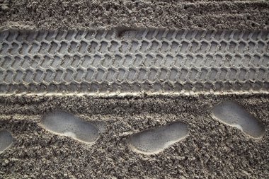 Beach sand footprint human and tyres clipart