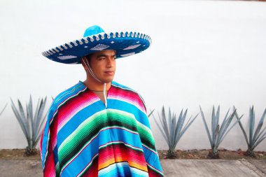 Handsome mexican man charro hat serape agave clipart