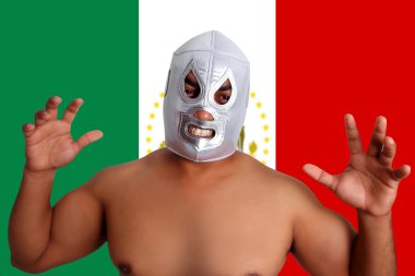 Mexican wrestling mask silver fighter gesture clipart