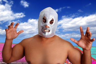 Mexican wrestling mask silver fighter gesture clipart