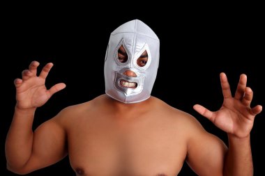 Mexican wrestling mask silver fighter gesture clipart