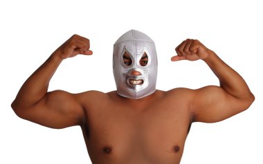 Mexican wrestling mask silver fighter gesture clipart