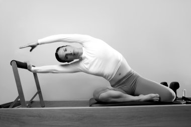Black and white pilates woman sport fitness portrait clipart