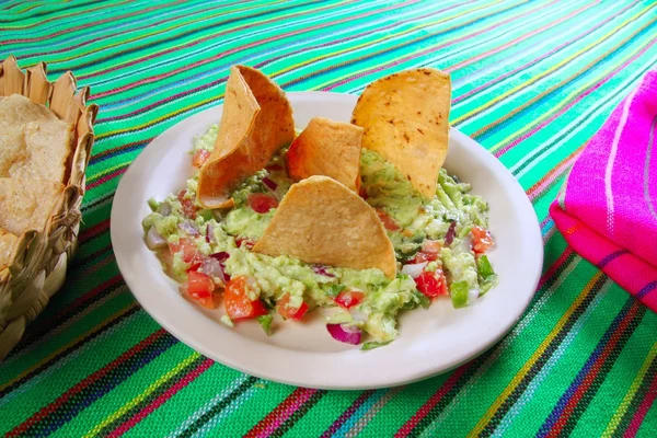 Guacamole mexican salad with nachos totopos — Stock Photo, Image