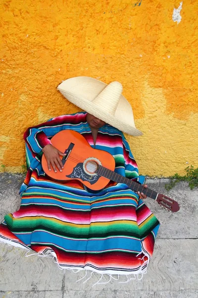 Mexican typical lazy man sombrero hat guitar serape — Stock Photo, Image