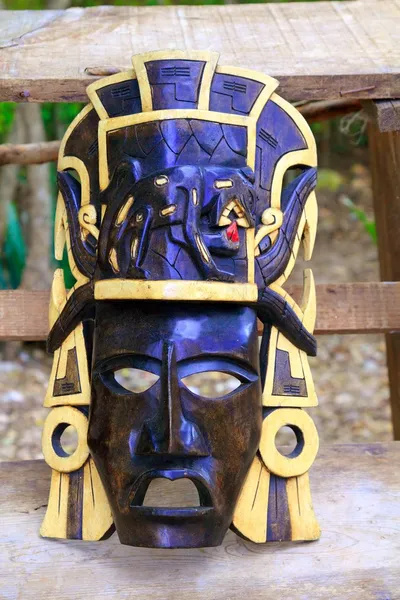 Mayan wood mask with jaguar Yucatan Mexico — Stok fotoğraf