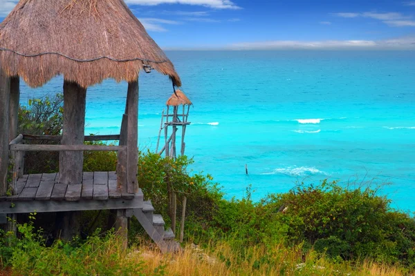 Caribbean zip line tyrolean turquoise sea — Stock Photo, Image
