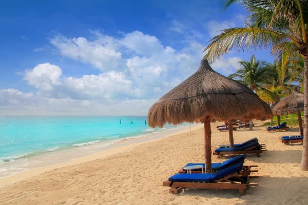 Riviera Maya plage palmiers toit ouvrant Caraïbes — Photo