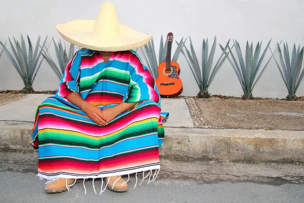 Mexicano perezoso hombre sentarse serape agave guitarra siesta siesta — Foto de Stock