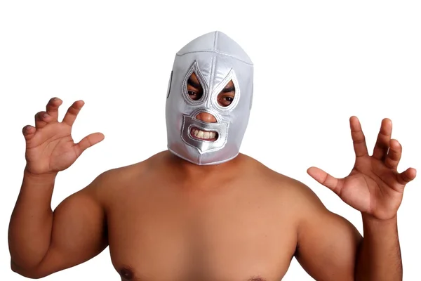 Messicano wrestling maschera argento combattente gesto — Foto Stock