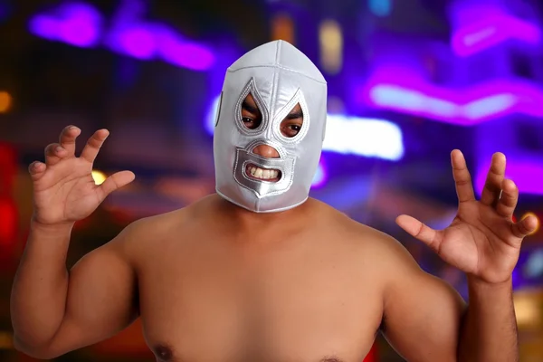 墨西哥摔跤面具银战斗机姿态 — 图库照片
