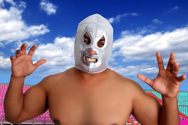 Mexican wrestling maska srebro myśliwiec gest — Zdjęcie stockowe