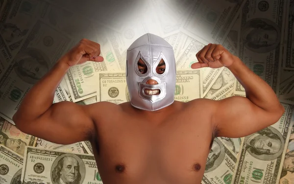 Mexican wrestling mask silver fighter gesture — Stock Photo, Image