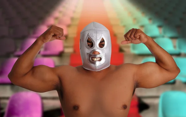 Masque de lutte mexicain geste de combattant argenté — Photo