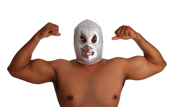 Mexicaanse worstelen masker zilveren vechter gebaar — Stockfoto