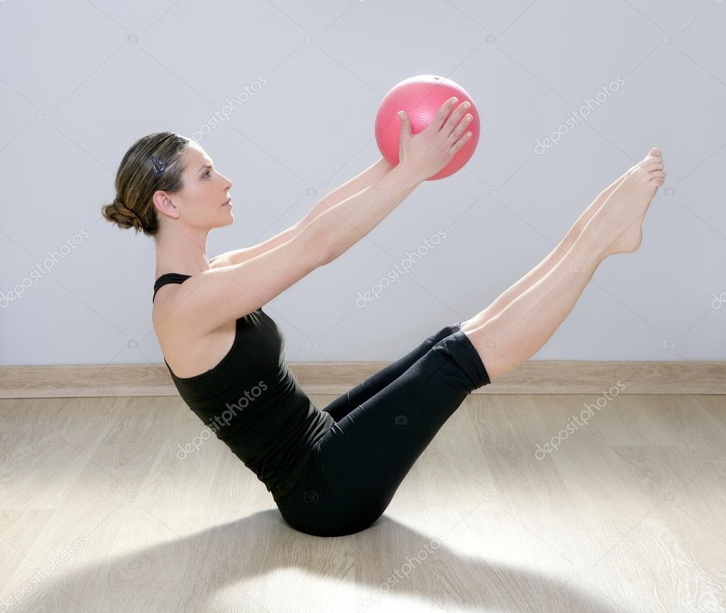 Pilates Woman Stability Ball Gym Fitness Yoga Stock Photo Lunamarina