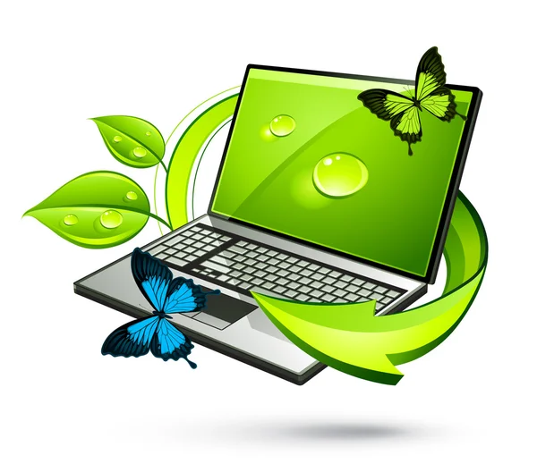 緑のコンピューター — ストックベクタ