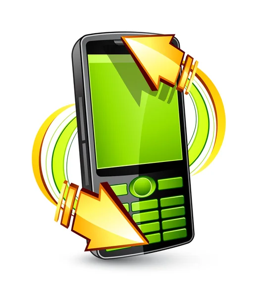 Téléphone vert avec flèches — Image vectorielle