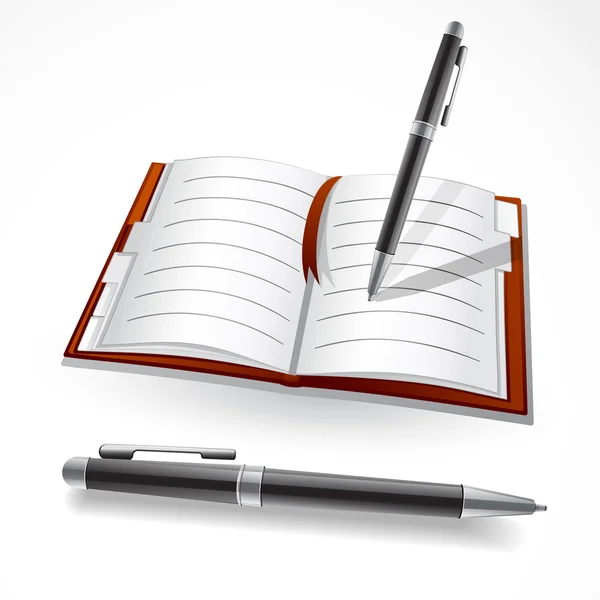 Cuaderno y bolígrafo — Vector de stock