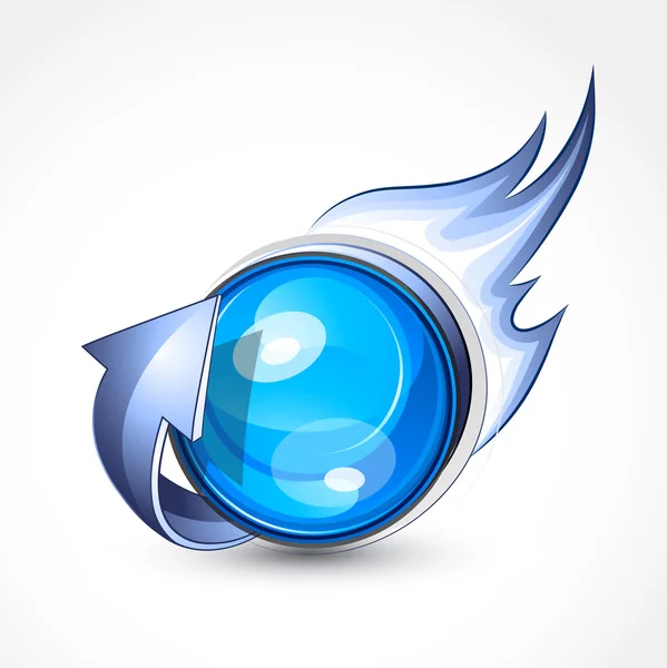 Blue fiery sphere with an arrow. Business logo — Stock Vector