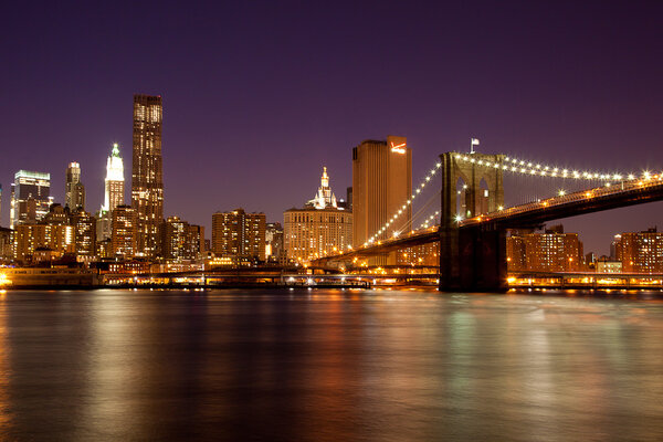 New York - view of Manhattan Skyline by night from Brooklyn