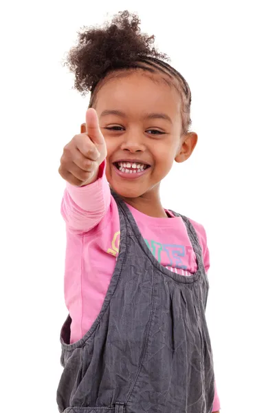 Carino bambina rendendo pollici in su — Foto Stock