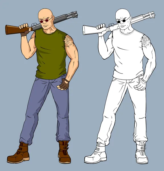 Homme figurine avec un pistolet — Image vectorielle