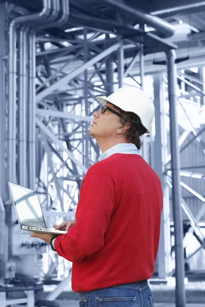 stock image Engineer In Hardhat With Laptop