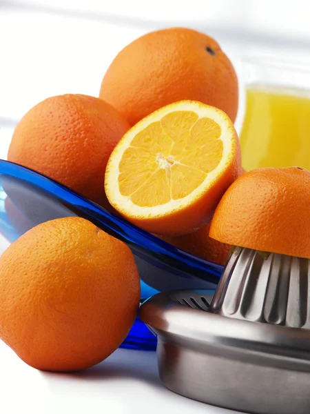 Orange and orange juice on white background — Stock Photo, Image
