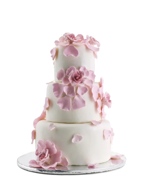 白色背景下的婚礼蛋糕 图库图片