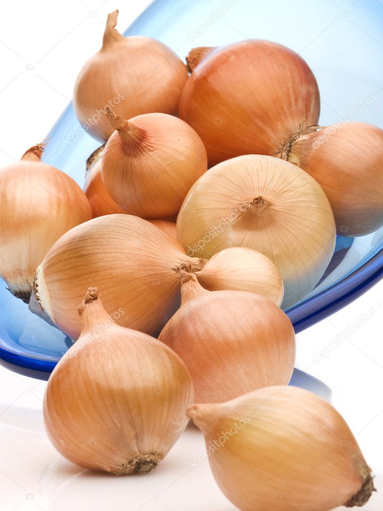 Fresh Bulbs Of Yellow Onion On White Background