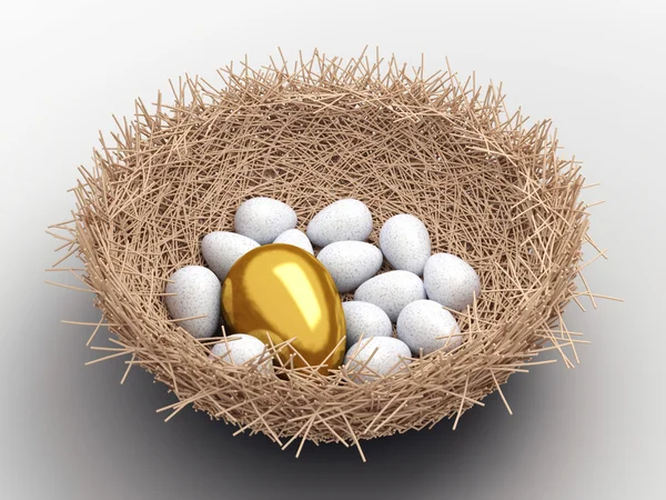 A gold egg is in a nest — Stock Photo, Image