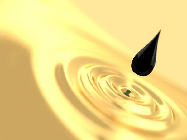 Droppa olja faller i guld sjö — Stockfoto