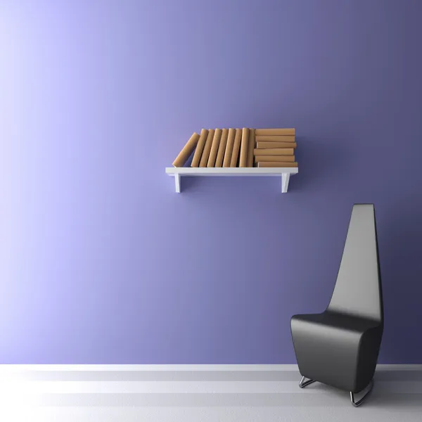 Een arm-stoel en boeken is in een lege ruimte — Stockfoto