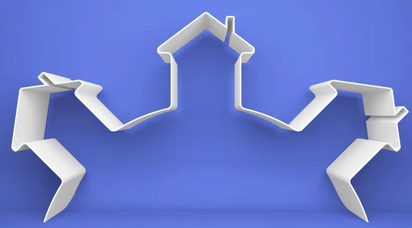 蓝色背景上的象征性房子 — 图库照片