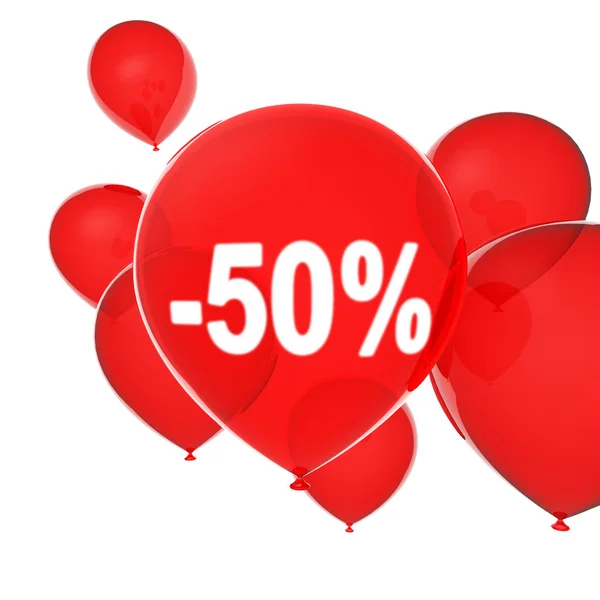 Red helium balloons. A discount is fifty percents — Stock Photo, Image