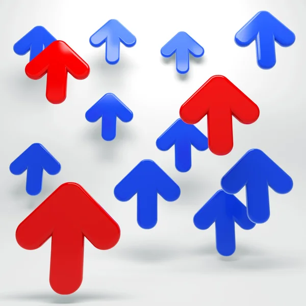 Rode pijlen leidt tot de stroom van blauw — Stockfoto