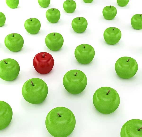 stock image One red apple on a background of green apples