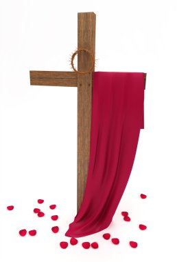 Cross, crown of thorns, the cloth on a white background clipart