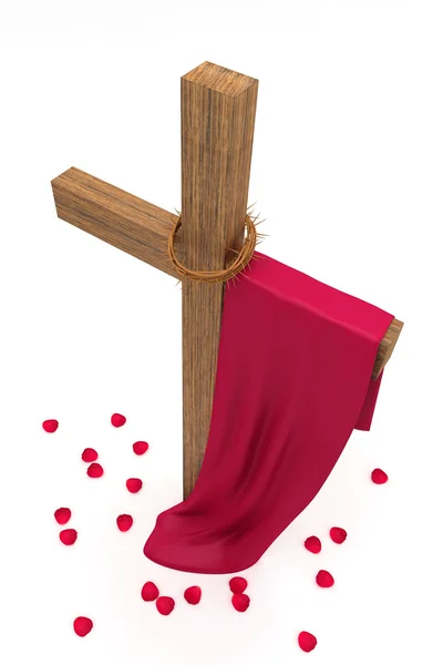 stock image Cross, crown of thorns, the cloth on a white background