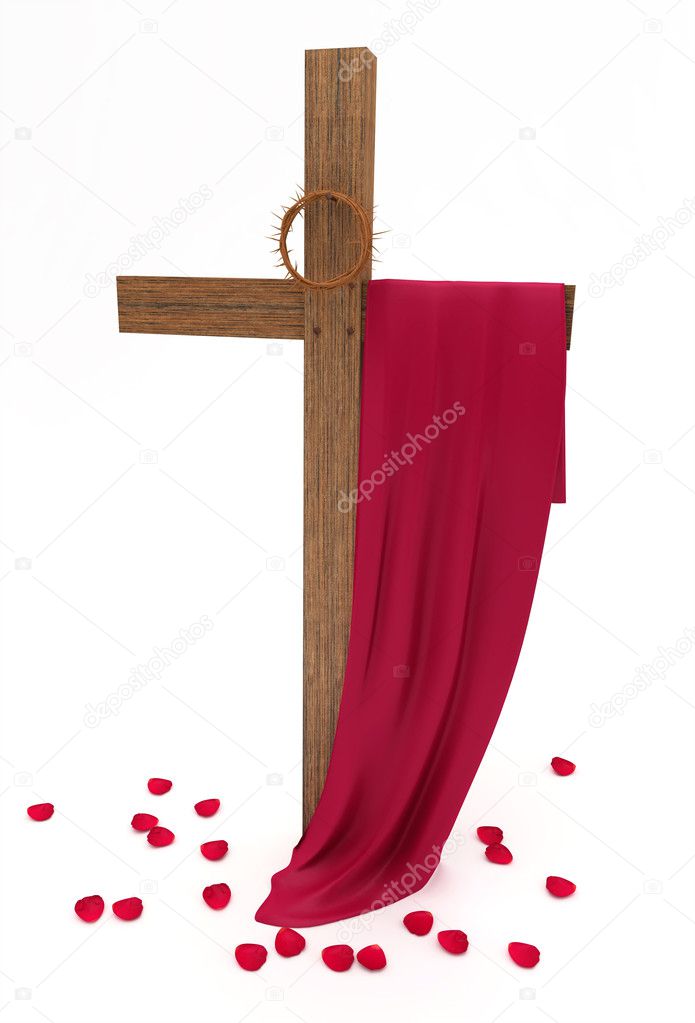 Cross, crown of thorns, the cloth on a white background