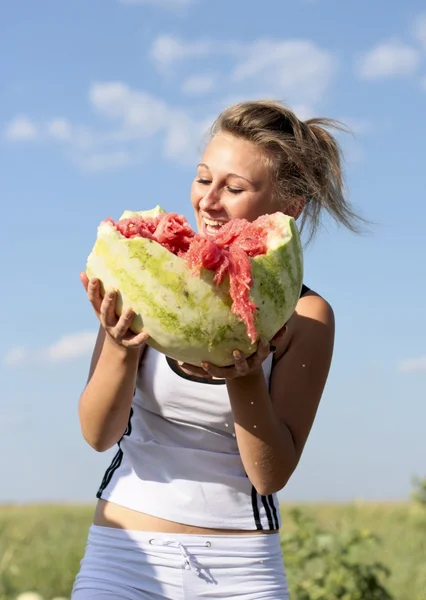 Girl with watermelon — Stock Photo, Image