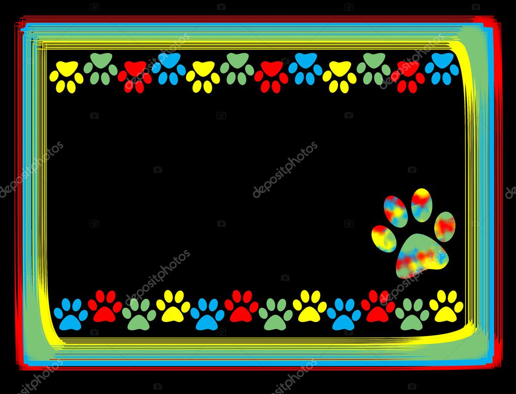 Animali colorati zampe confine sulla cornice colorata illustrazione vettoriale — Vettoriali di carmen dorin